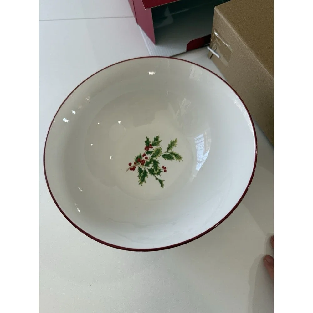 LENOX Holly Scroll Holiday Serving Bowl~Size: 2.25 qt~NEW~10 inch diameter~